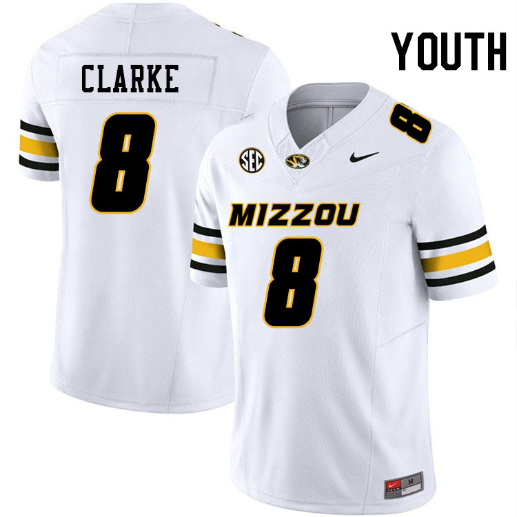 Youth #8 Marcus Clarke Missouri Tigers College Football Jerseys Stitched-White